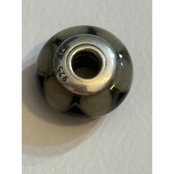 Pandora Black White Murano Glass Charm 925 ALE Sterling Silver - Picture 2 of 3